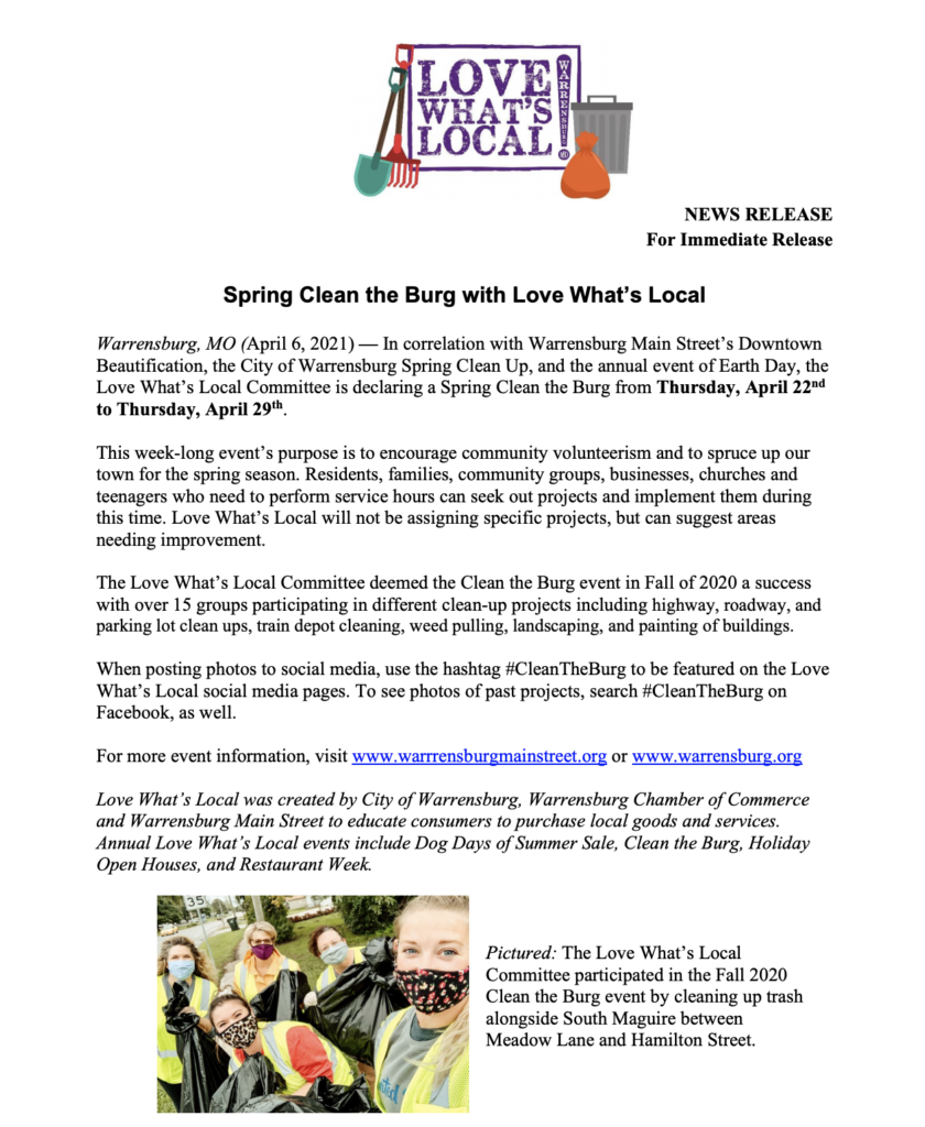 Spring Clean the Burg with Love What's Local Warrensburg Chamber of